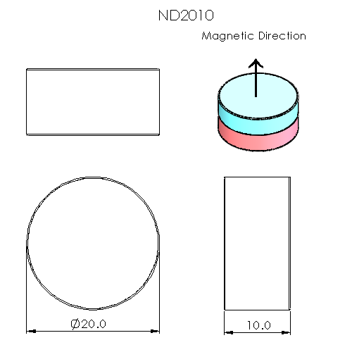 N52 Neodymium magnet disc : 20mm OD x 10mm T