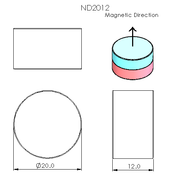 N52 Neodymium magnet disc : 20mm OD x 12mm T