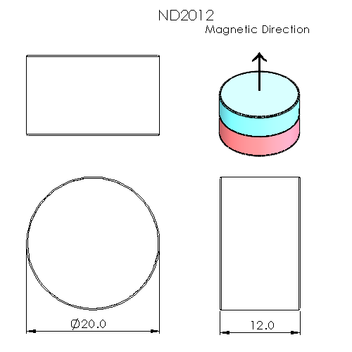 N52 Neodymium magnet disc : 20mm OD x 12mm T