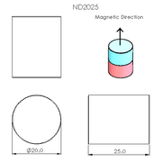 N52 Neodymium magnet cylinder: 20mm OD x 25mm T