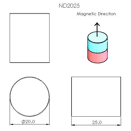 N52 Neodymium magnet cylinder: 20mm OD x 25mm T