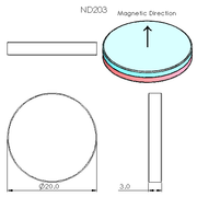 N52 Neodymium magnet disc: 20mm OD x 3mm T - schematic
