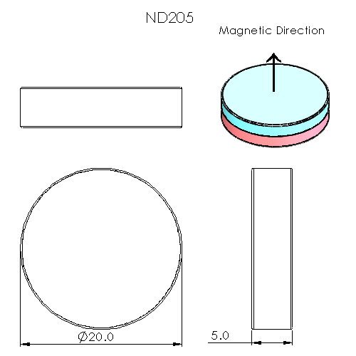N52 Neodymium magnet disc : 20mm OD x 5mm H