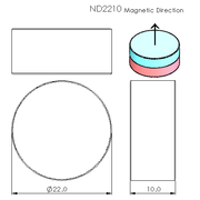 N52 Neodymium magnet disc : 22mm OD x 10mm T