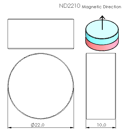 N52 Neodymium magnet disc : 22mm OD x 10mm T