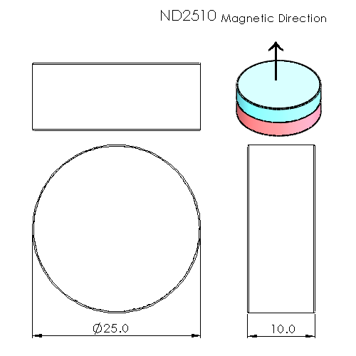 N52 Neodymium magnet disc : 25mm OD x 10mm T