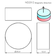 N52 Neodymium magnet disc : 25mm OD x 12mm T