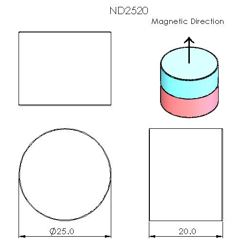 N52 Neodymium magnet disc : 25mm OD x 20mm T