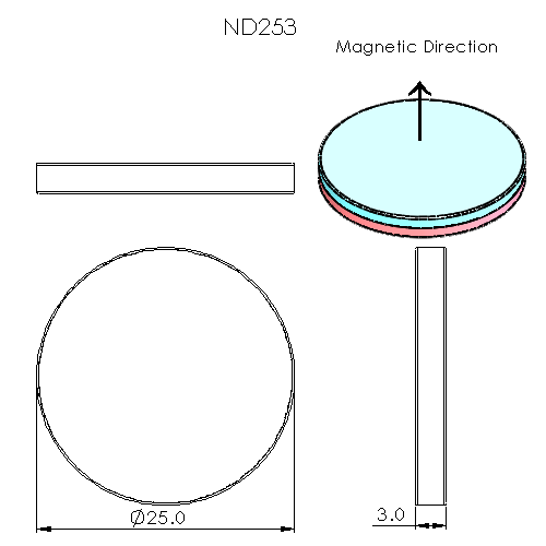 N52 Neodymium magnet disc : 25mm OD x 3mm H
