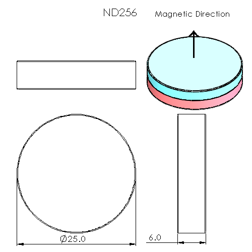 N52 Neodymium magnet disc : 25mm OD x 6mm H