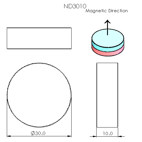 N52 Neodymium magnet disc : 30mm OD x 10mm T