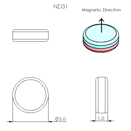N52 Neodymium magnet disc : 3mm OD x 1 mm H
