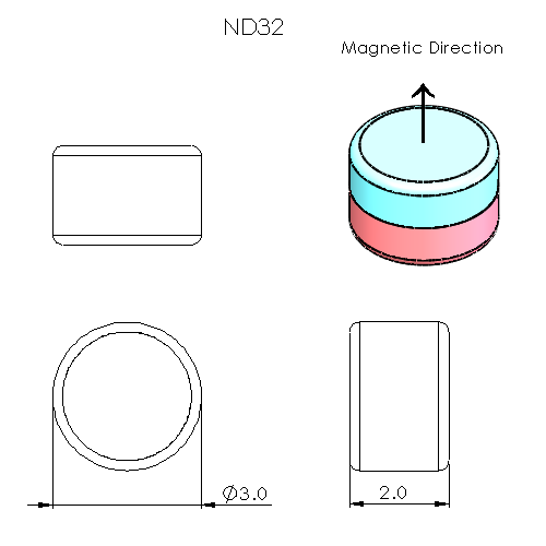 N52 Neodymium magnet disc : 3mm OD x 2mm H