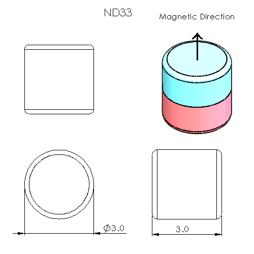 N52 Neodymium magnet cylinder : 3mm OD x 3mm H