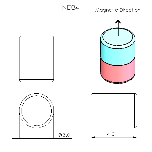 N52 Neodymium magnet cylinder : 3mm OD x 4mm H