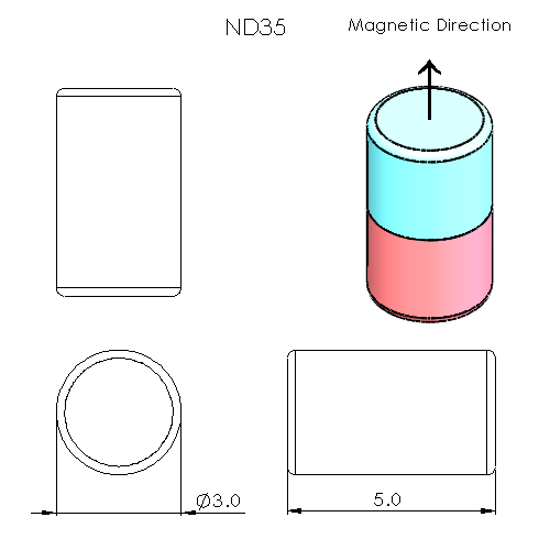 N52 Neodymium magnet cylinder : 3mm OD x 5mm H
