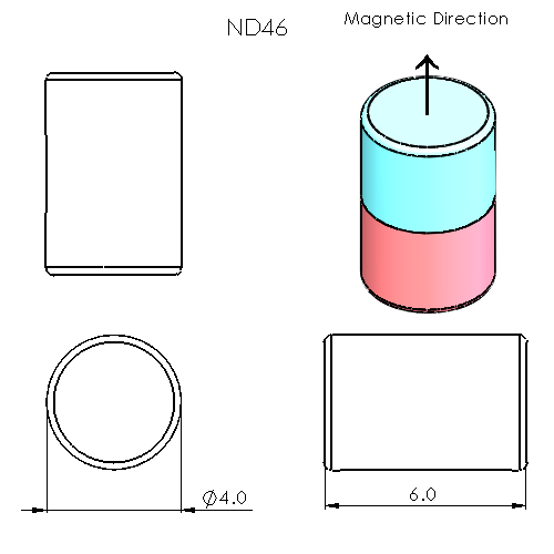 N52 Neodymium magnet cylinder : 4mm OD x 6mm H