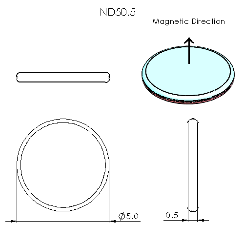 N52 Neodymium magnet disc : 5mm OD x 0.5mm H