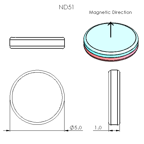 N52 Neodymium magnet disc : 5mm OD x 1mm H