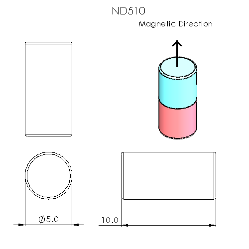 N52 Neodymium Magnet Cylinder 5mm OD x 10mm H