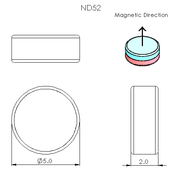 N52 Neodymium magnet disc : 5mm OD x 2mm T - schematic