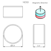 N52 Neodymium magnet disc : 5mm OD x 3mm T - schematic