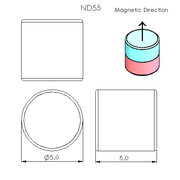 N52 Neodymium magnet disc : 5mm OD x 5mm T - schematic