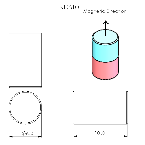 N52 Neodymium magnet cylinder : 6mm OD x 10mm H