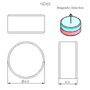 N52 Neodymium magnet disc : 6mm OD x 3mm T - schematic