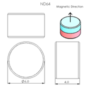 N52 Neodymium magnet disc : 6mm OD x 4mm T - schematic
