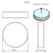 N52 Neodymium magnet disc : 8mm OD x 2mm T- schematic