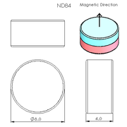 N52 Neodymium magnet disc : 8mm OD x 4mm T - schematic