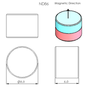 N52 Neodymium magnet disc : 8mm OD x 6mm T - schematic