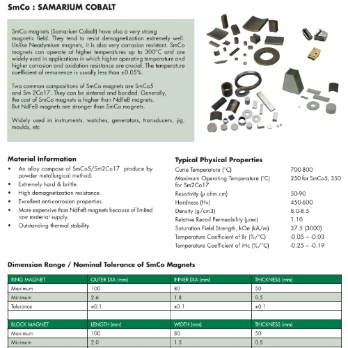 Samarium Cobalt Magnet Material Datasheet - Supreme Magnets