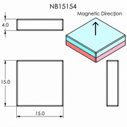 N35 Neodymium Magnet Block 15mm L x 15mm W x 4mm H - The Quaint Magnet Shop of Supreme Magnets