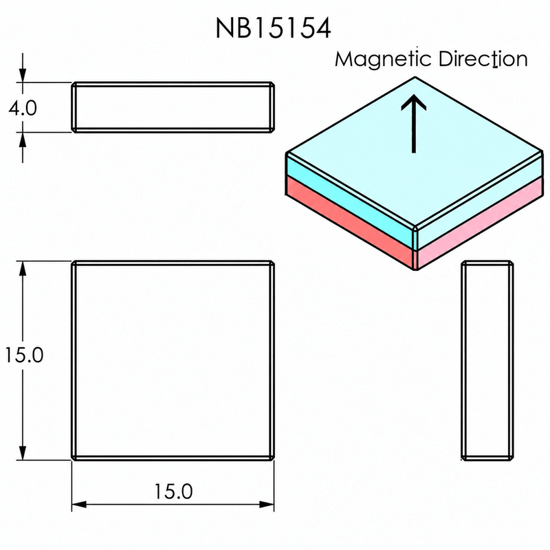 N35 Neodymium Magnet Block 15mm L x 15mm W x 4mm H - The Quaint Magnet Shop of Supreme Magnets