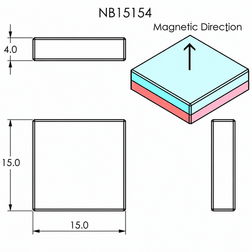 N35 Neodymium Magnet Block 15mm L x 15mm W x 4mm H - The Quaint Magnet Shop of Supreme Magnets