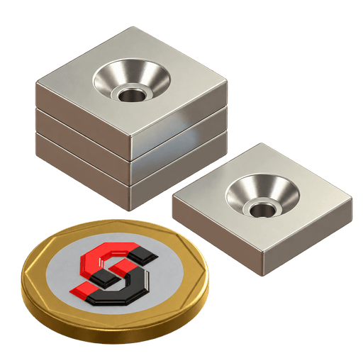 N35 Neodymium Magnet Block M4 Countersunk 15mm L x 15mm W x 4mm H - The Quaint Magnet Shop of Supreme Magnets