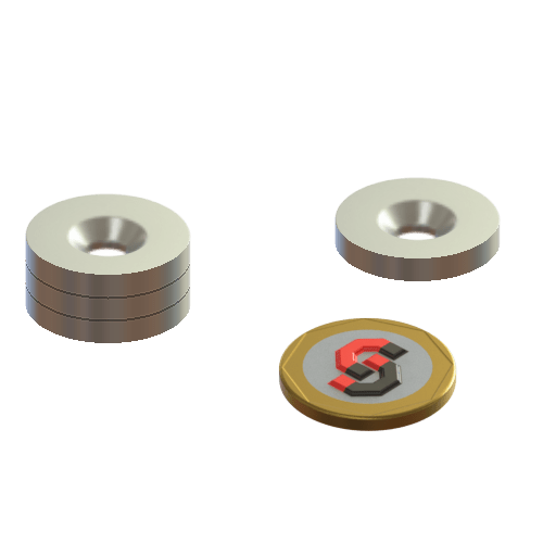 N45SH Neodymium countersunk ring magnet : 25mm OD x 13mm large ID x 7mm small ID x 6mm H - The Quaint Magnet Shop of Supreme Magnets