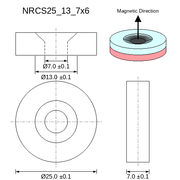 N45SH Neodymium countersunk ring magnet : 25mm OD x 13mm large ID x 7mm small ID x 6mm H - The Quaint Magnet Shop of Supreme Magnets