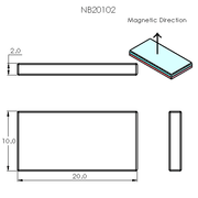 N52 Neodymium magnet block : 20mm L x 10mm W x 2mm H - The Quaint Magnet Shop of Supreme Magnets