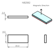 N52 Neodymium magnet block : 20mm L x 8mm W x 2mm H - The Quaint Magnet Shop of Supreme Magnets