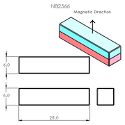 N52 Neodymium magnet block : 25mm L x 6mm W x 6mm H - The Quaint Magnet Shop of Supreme Magnets