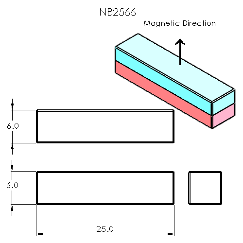 N52 Neodymium magnet block : 25mm L x 6mm W x 6mm H - The Quaint Magnet Shop of Supreme Magnets