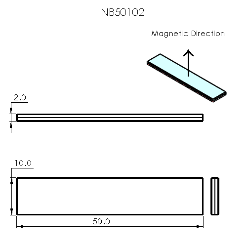 N52 Rare Earth Magnet Block 50mm L x 10mm W x 2mm H - The Quaint Magnet Shop of Supreme Magnets