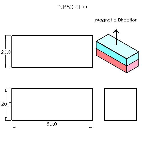 N52 Neodymium magnet block : 50mm L x 20mm W x 20mm H - The Quaint Magnet Shop of Supreme Magnets