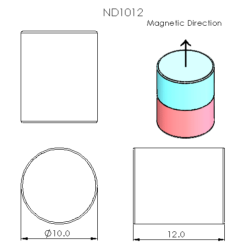 N52 Neodymium magnet cylinder : 10mm OD x 12mm H - The Quaint Magnet Shop of Supreme Magnets