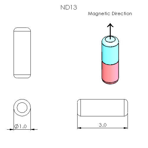 N52 Neodymium magnet cylinder : 1mm OD x 3mm H - The Quaint Magnet Shop of Supreme Magnets
