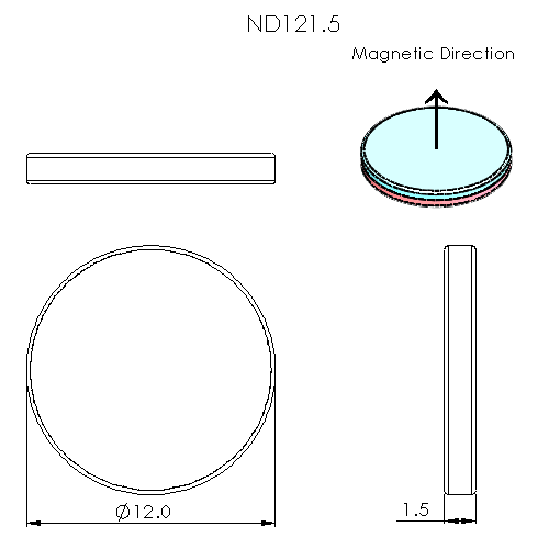 N52 Neodymium Magnet Disc 12mm OD x 1.5mm H - The Quaint Magnet Shop of Supreme Magnets