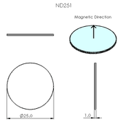 Rare Earth N52 Neodymium Magnet Disc 25mm OD x 1mm H - Schematic Diagram- The Quaint Magnet Shop of Supreme Magnets